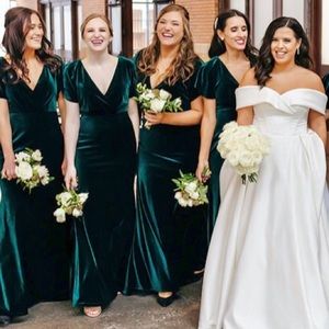 Jenny Yoo Ellis Velvet Emerald Bridesmaid Dress